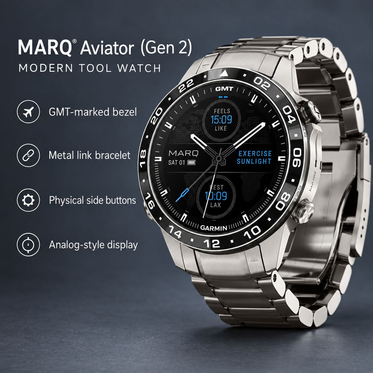 GARMIN MARQ Aviator Gen 2 Modern Tool Watch - Silver