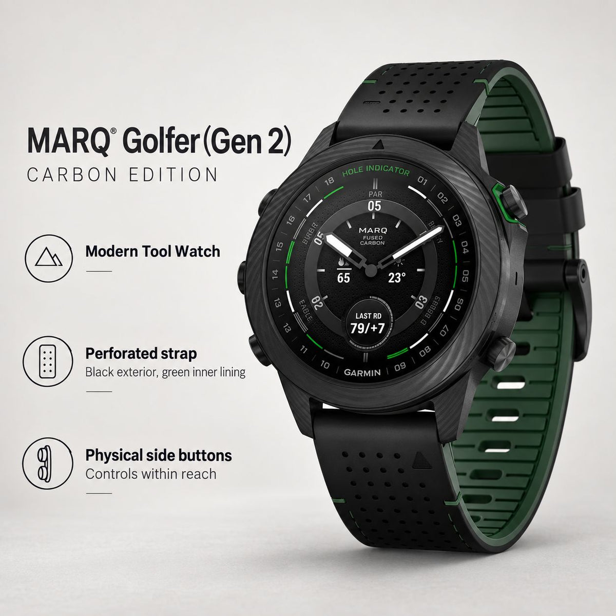 GARMIN MARQ Golfer Gen 2 Carbon Edition Modern Tool Watch - Black/Matte Green