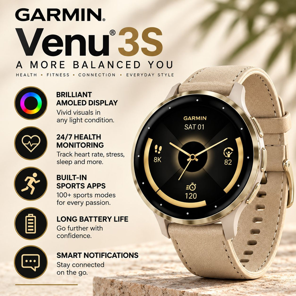 GARMIN Venu 3S GPS Fitness Smartwatch - | Silicone Band