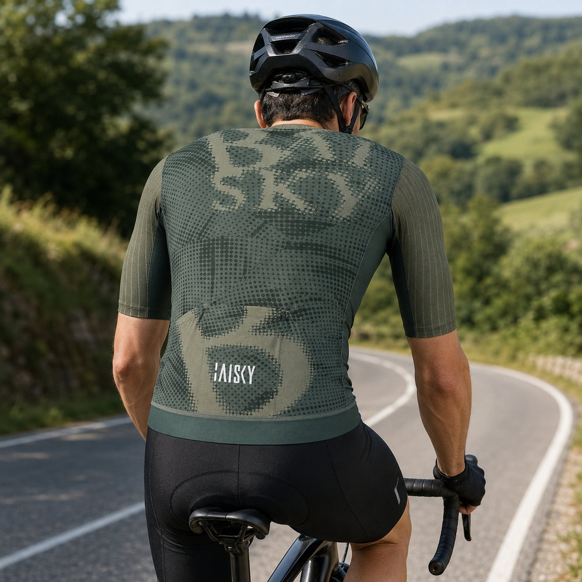 Baisky Men’s Short Sleeve Cycling Jersey – Abstract Green - Small
