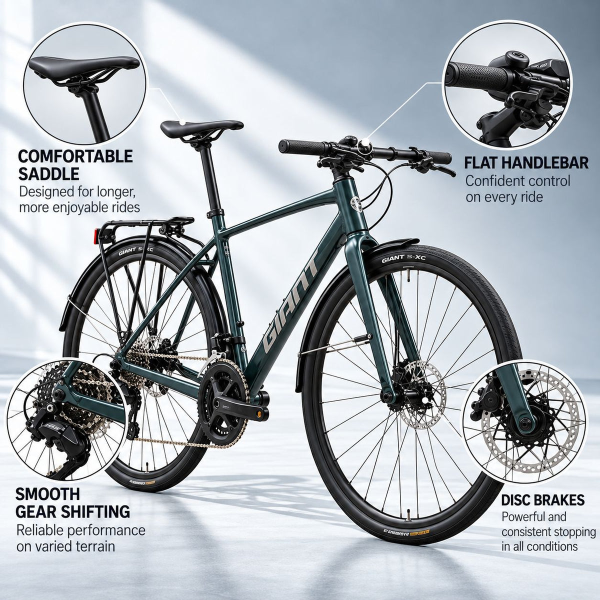 GIANT Escape City Disc 2 Hybrid Bike - Asphalt Green | Small