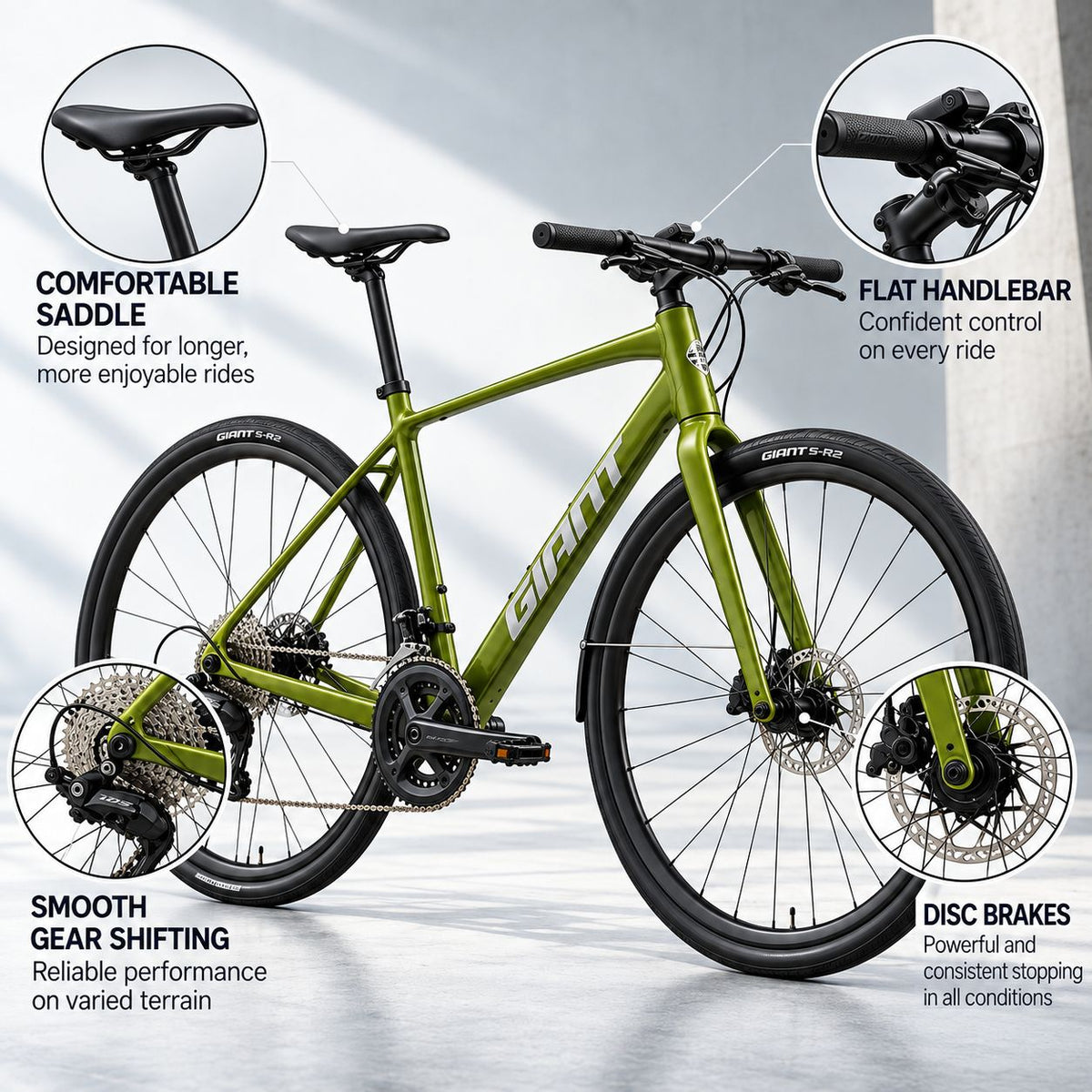 GIANT Escape Disc 2 Hybrid Bike - Dried Matcha | Extra Small