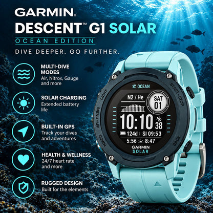 GARMIN Descent G1 Solar Ocean Edition Dive Smartwatch - Azure