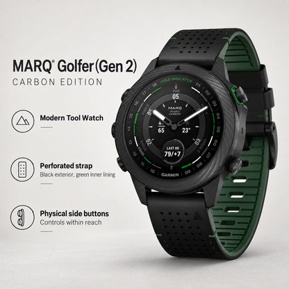 GARMIN MARQ Golfer Gen 2 Carbon Edition Modern Tool Watch - Black/Matte Green