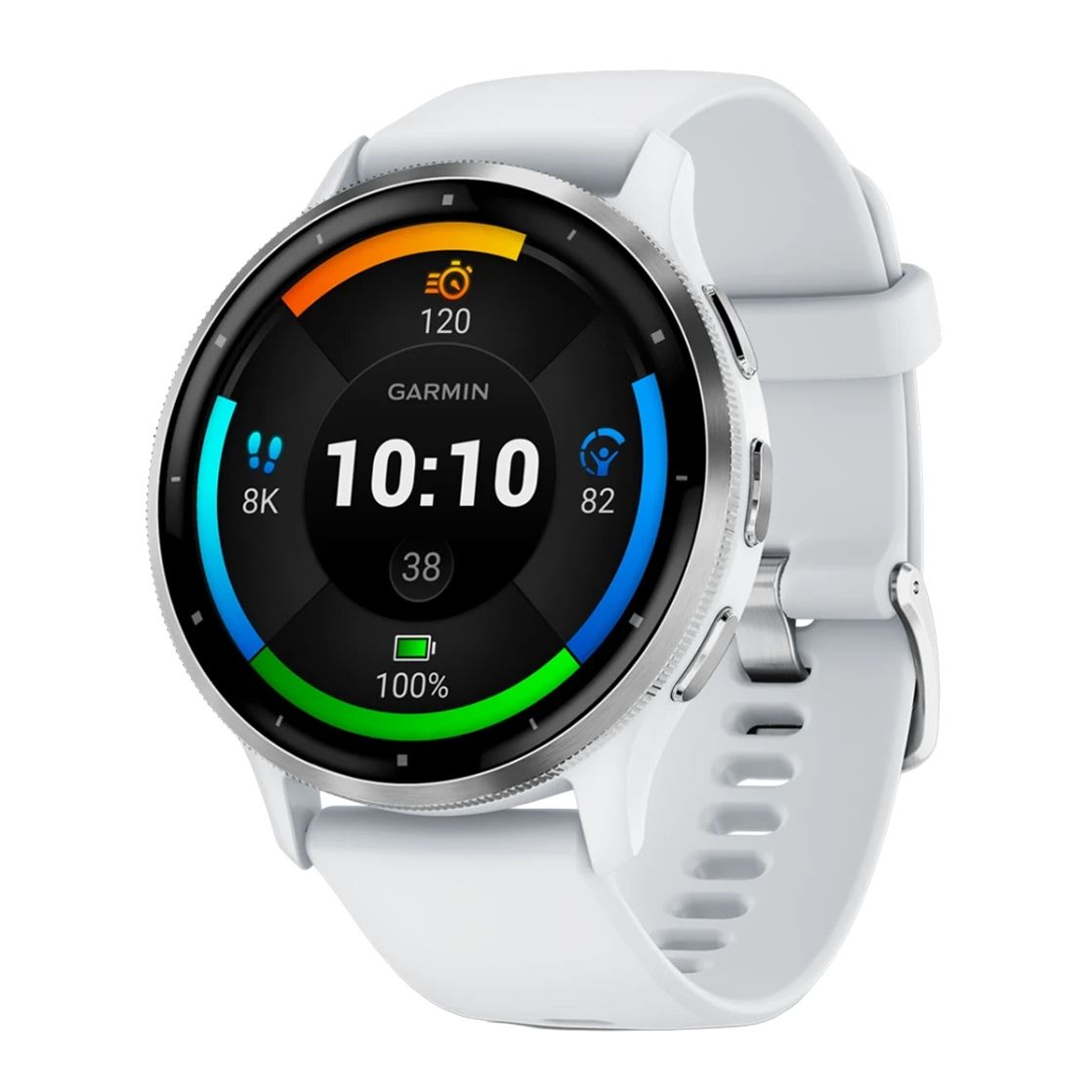 GARMIN Venu 3 GPS Smartwatch - Silver Stainless Steel Bezel with Whitestone Case and Silicone Band