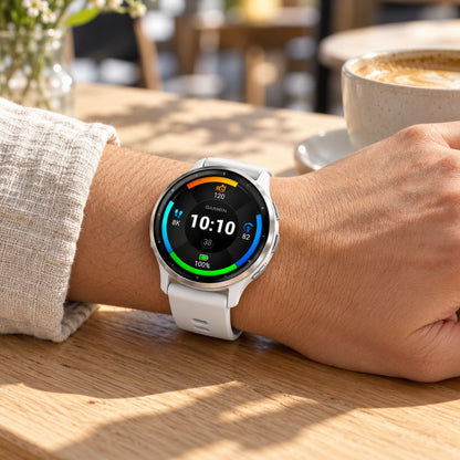 GARMIN Venu 3 GPS Smartwatch - Silver Stainless Steel Bezel with Whitestone Case and Silicone Band
