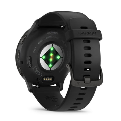 GARMIN Venu 3 GPS Fitness Smartwatch - Slate Stainless Steel Bezel with Black Case | Silicone Band