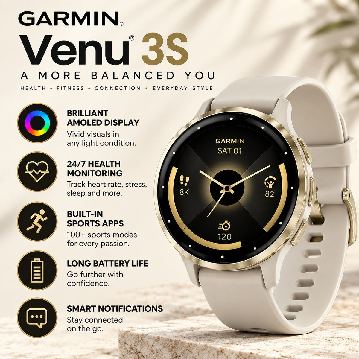 GARMIN Venu 3S GPS Fitness Smartwatch - | Silicone Band