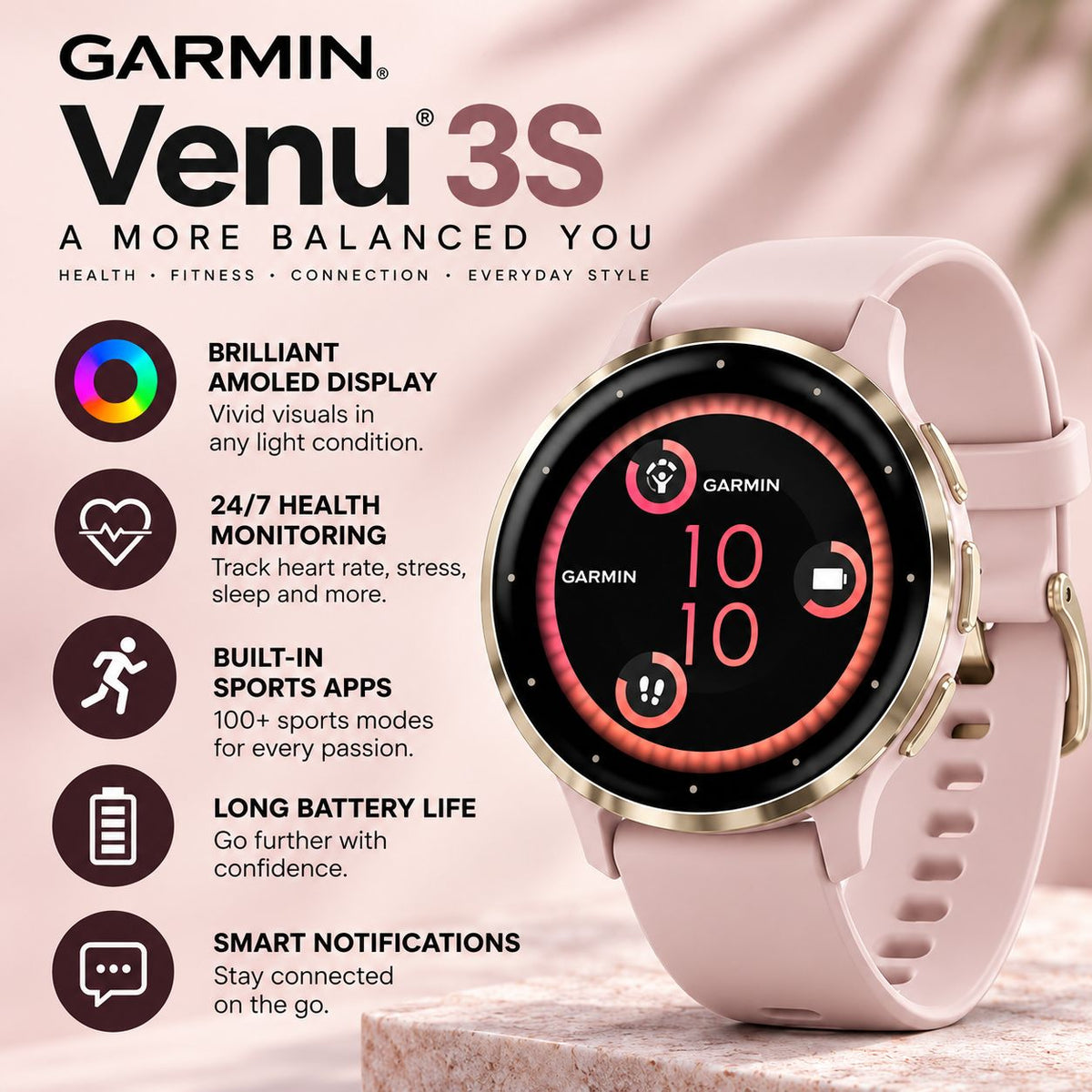 GARMIN Venu 3S GPS Fitness Smartwatch - | Silicone Band