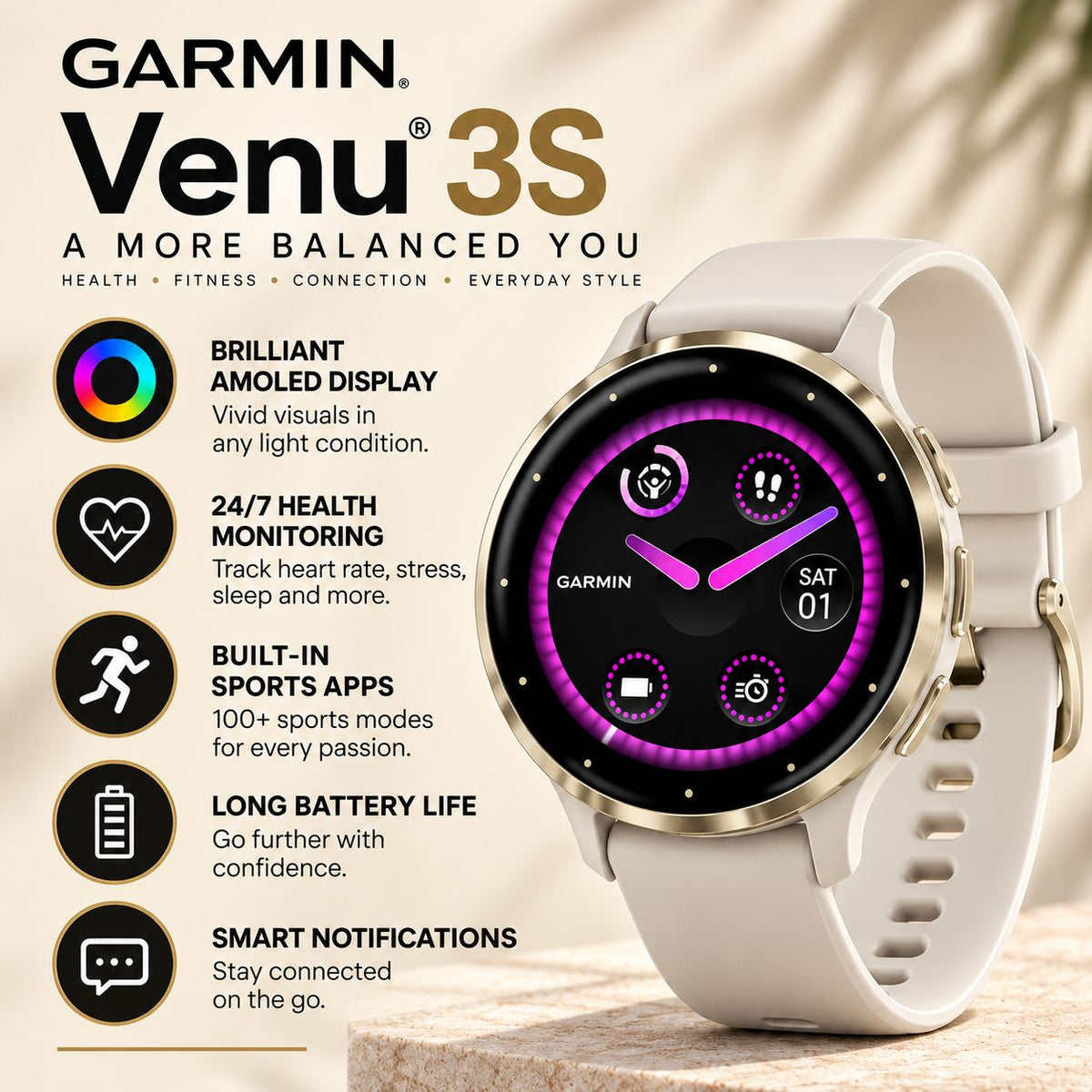 GARMIN Venu 3S GPS Fitness Smartwatch - | Silicone Band