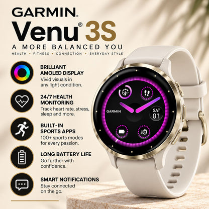 GARMIN Venu 3S GPS Fitness Smartwatch - | Silicone Band