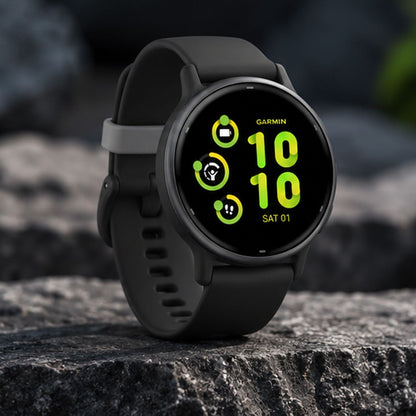 GARMIN Vivoactive 5 GPS Fitness Smartwatch - Slate Aluminum Bezel with Black Case | Silicone Band
