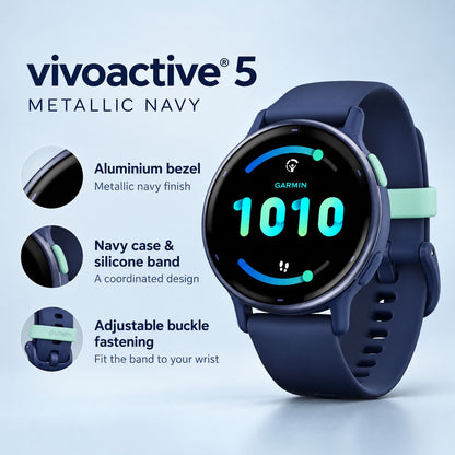 GARMIN Vivoactive 5 GPS Fitness Smartwatch - Metallic Navy Aluminum Bezel with Navy Case and Silicone Band