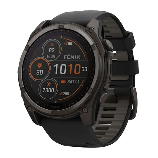 GARMIN Fenix 8 Solar Sapphire GPS Smartwatch - Carbon Grey DLC Titanium with Black/Pebble Grey Silicone Band | 47 mm