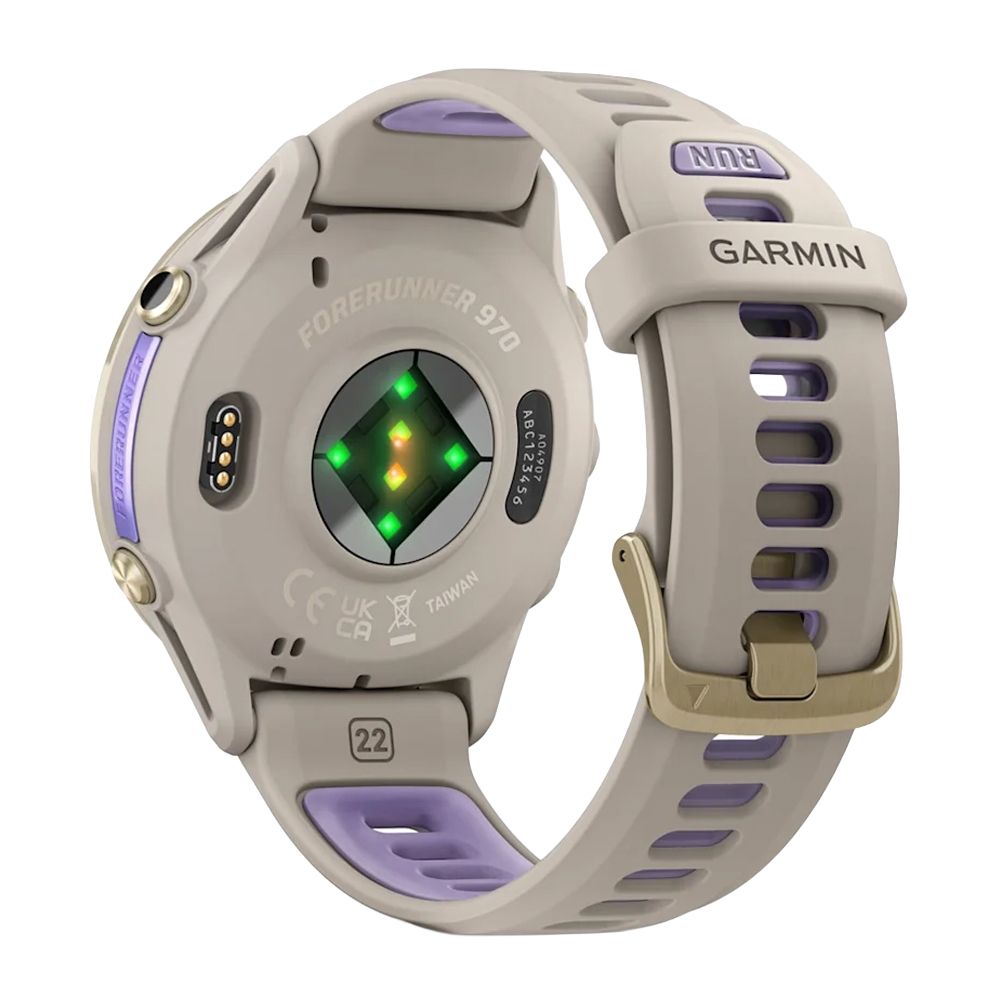 GARMIN Forerunner 970 GPS Running Smartwatch - Soft Gold Titanium with French Grey Case and French Grey/Translucent Indigo Band