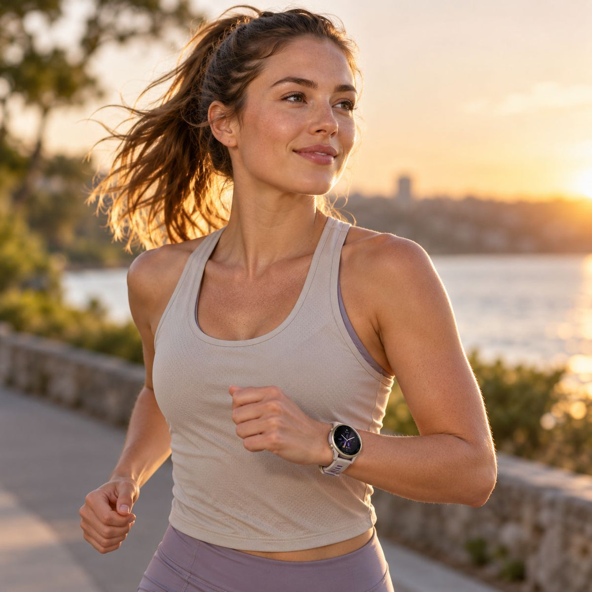 GARMIN Forerunner 970 GPS Running Smartwatch - Soft Gold Titanium with French Grey Case and French Grey/Translucent Indigo Band