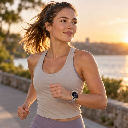 GARMIN Forerunner 970 GPS Running Smartwatch - Soft Gold Titanium with French Grey Case and French Grey/Translucent Indigo Band