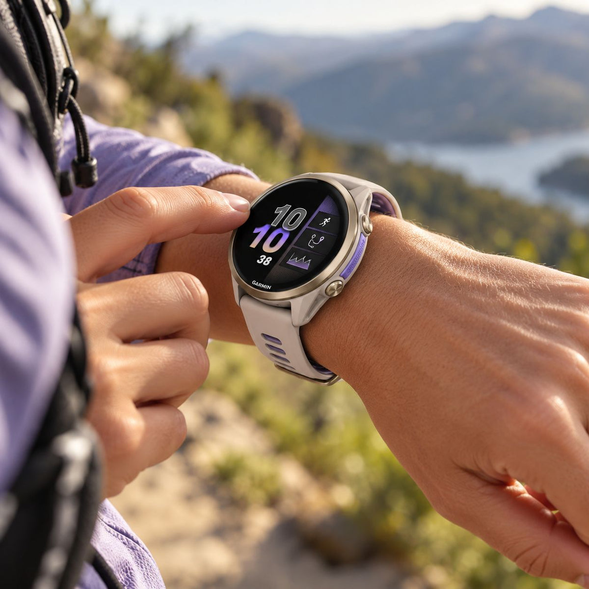 GARMIN Forerunner 970 GPS Running Smartwatch - Soft Gold Titanium with French Grey Case and French Grey/Translucent Indigo Band