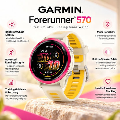 GARMIN Forerunner 570 GPS Running Smartwatch - Cloud Blue Aluminium with Translucent Whitestone/Cloud Blue Band | 42 mm