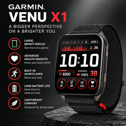 GARMIN Venu X1 Premium GPS Smartwatch - Moss | Nylon Band