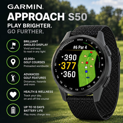 GARMIN Approach S50 GPS Golf Smartwatch - Cream Gold Aluminium with Ivory | Nylon Band
