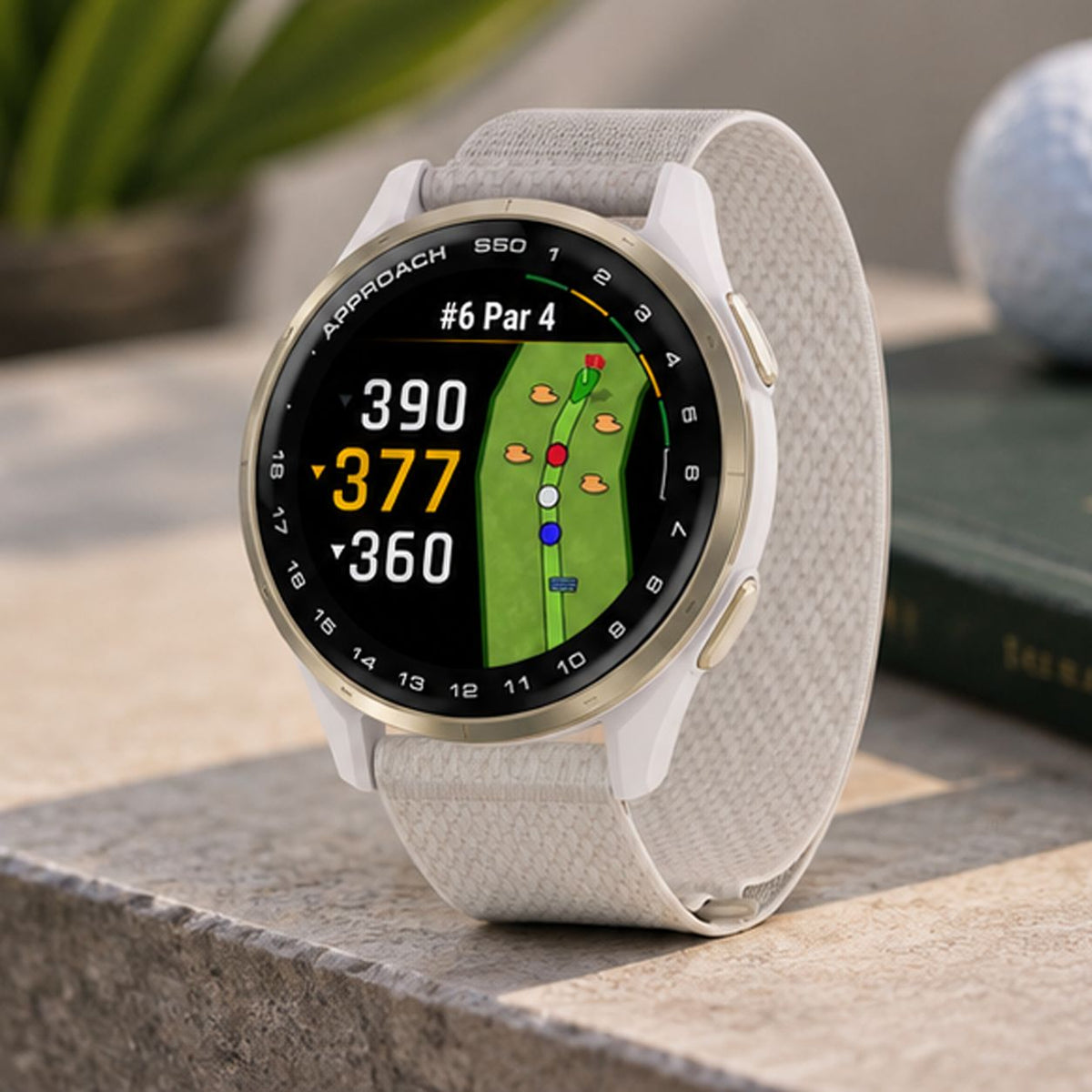 GARMIN Approach S50 GPS Golf Smartwatch - Cream Gold Aluminium with Ivory | Nylon Band