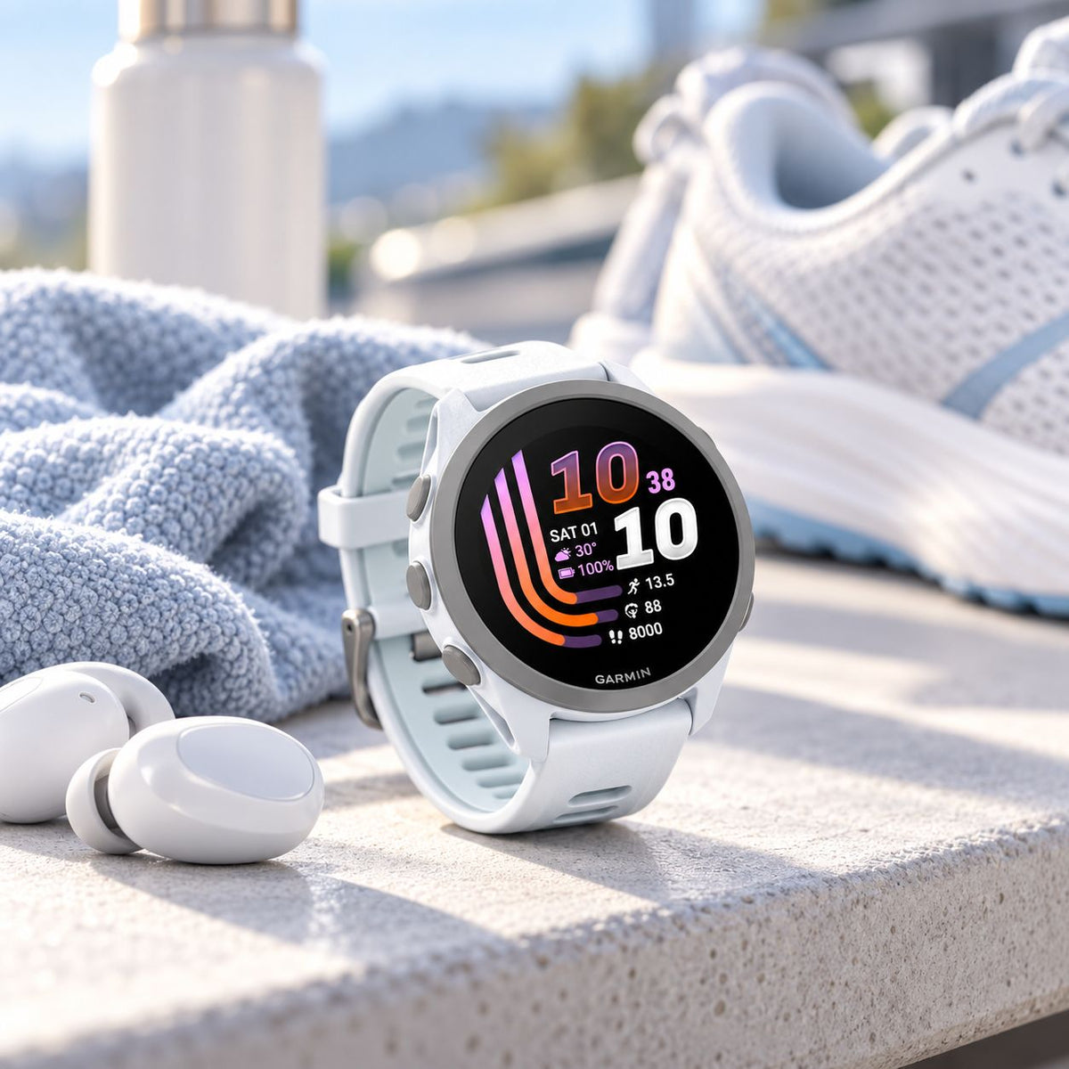 GARMIN Forerunner 170 Music GPS Running Smartwatch - Whitestone with Whitestone/Cloud Blue Band