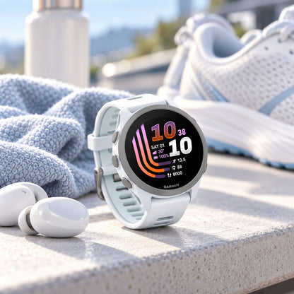 GARMIN Forerunner 170 Music GPS Running Smartwatch - Whitestone with Whitestone/Cloud Blue Band