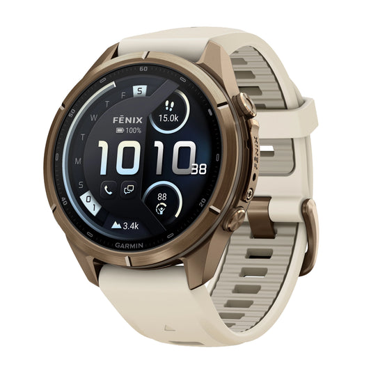 GARMIN Fenix 9 Pro GPS Smartwatch - Autumn Gold Titanium with Cream/French Grey Silicone Band | 43 mm