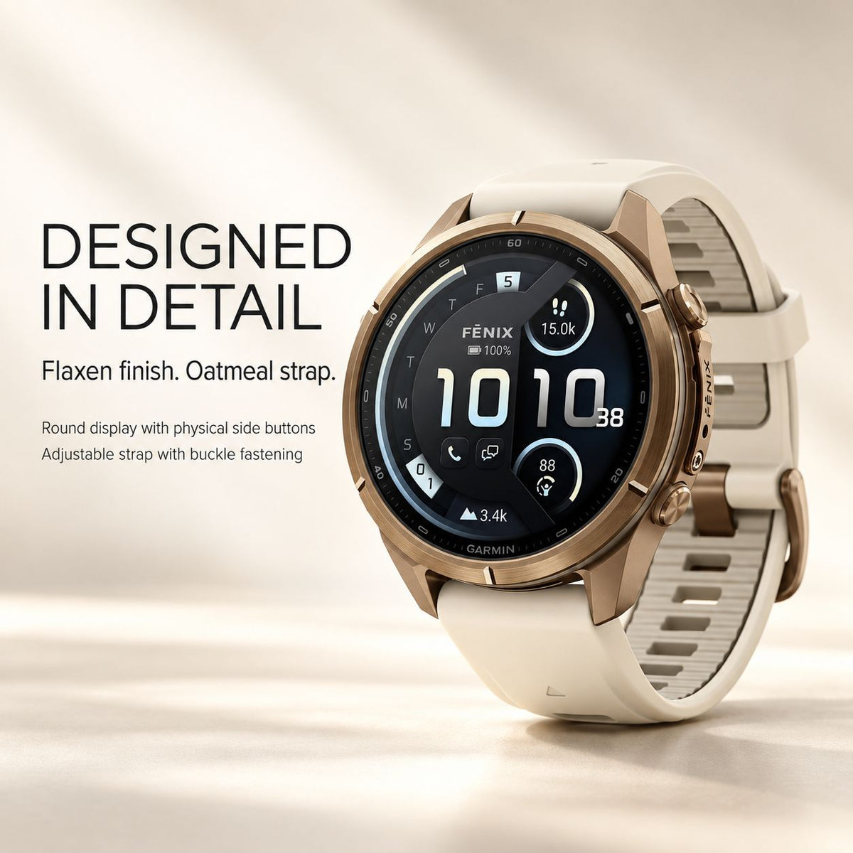 GARMIN Fenix 9 Pro GPS Smartwatch - Autumn Gold Titanium with Cream/French Grey Silicone Band | 43 mm