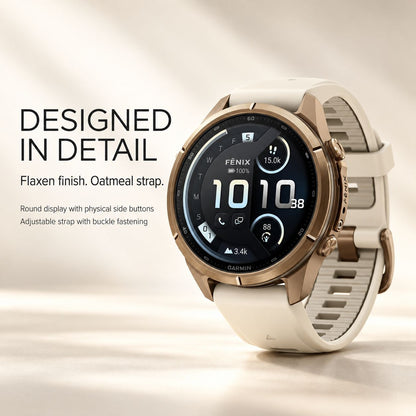 GARMIN Fenix 9 Pro GPS Smartwatch - Autumn Gold Titanium with Cream/French Grey Silicone Band | 43 mm