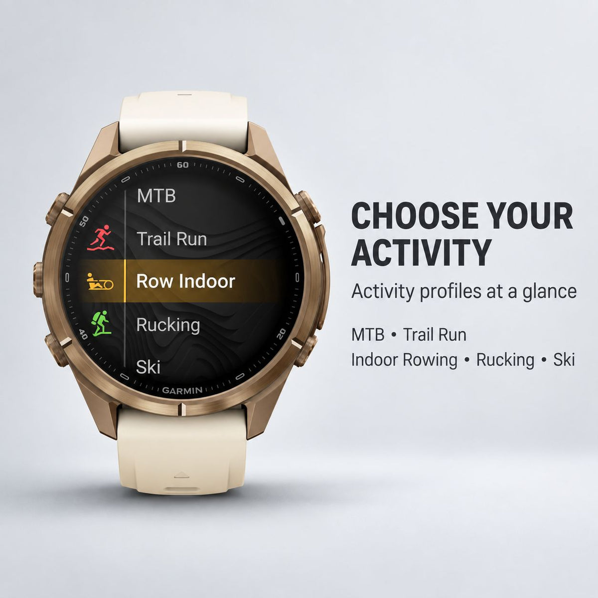 GARMIN Fenix 9 Pro GPS Smartwatch - Autumn Gold Titanium with Cream/French Grey Silicone Band | 43 mm