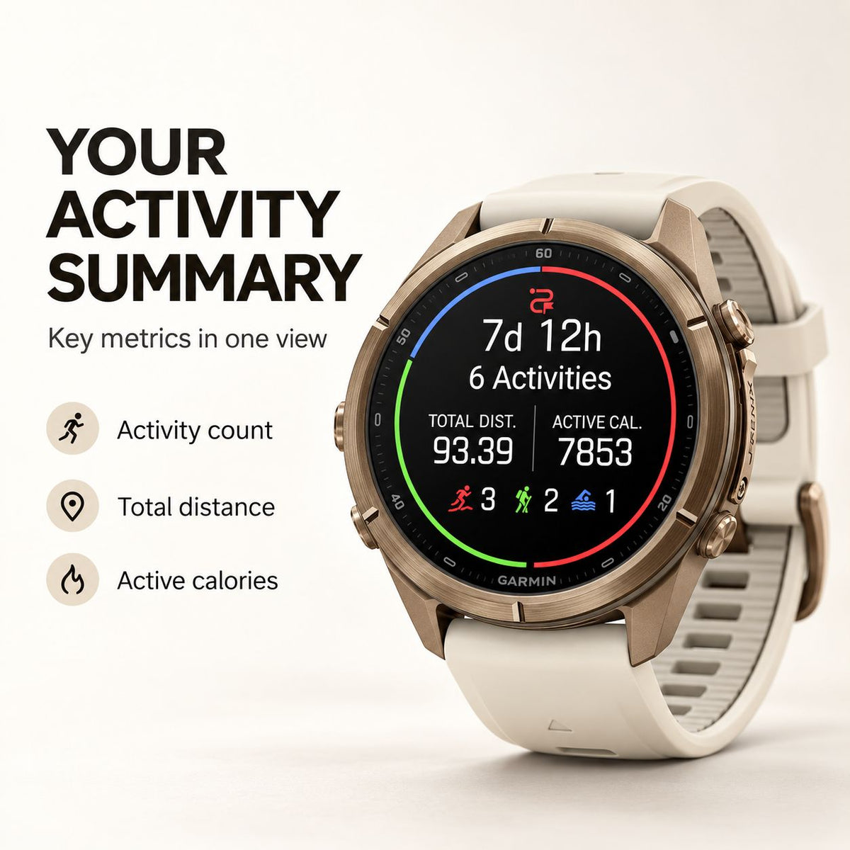 GARMIN Fenix 9 Pro GPS Smartwatch - Autumn Gold Titanium with Cream/French Grey Silicone Band | 43 mm