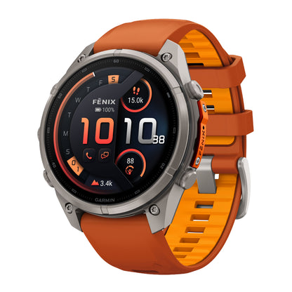 GARMIN Fenix 9 Pro GPS Multisport Smartwatch with inReach - Titanium with Autumn Orange/Spark Orange Silicone Band | 47 mm