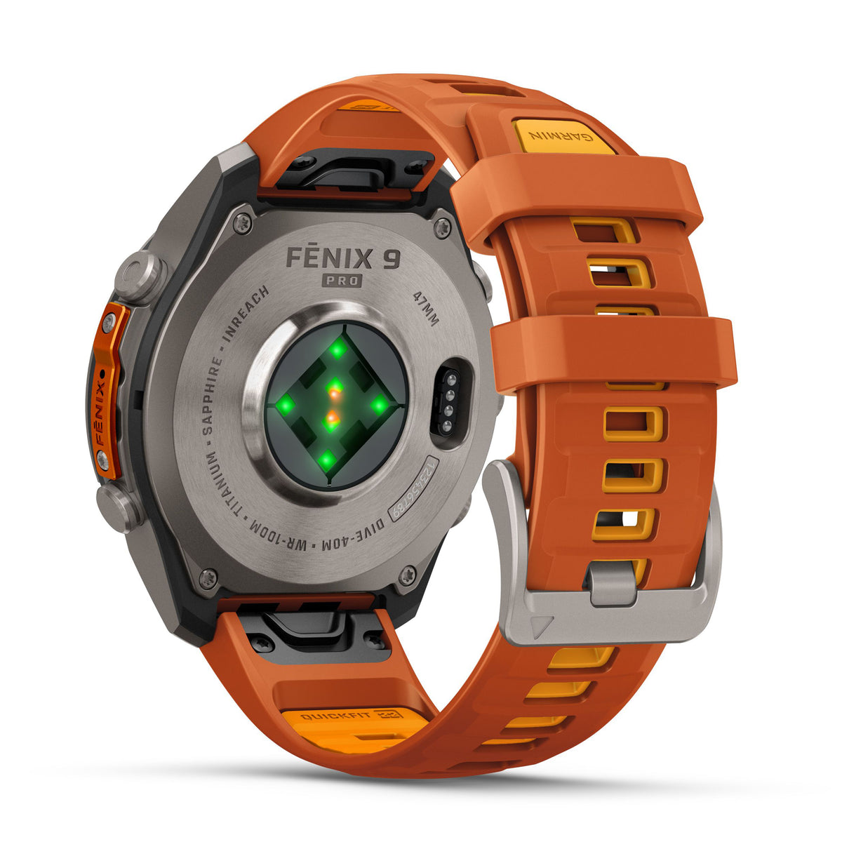 GARMIN Fenix 9 Pro GPS Multisport Smartwatch with inReach - Titanium with Autumn Orange/Spark Orange Silicone Band | 47 mm