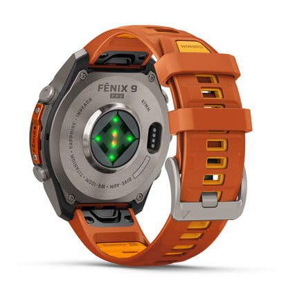GARMIN Fenix 9 Pro GPS Multisport Smartwatch with inReach - Titanium with Autumn Orange/Spark Orange Silicone Band | 47 mm