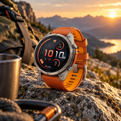 GARMIN Fenix 9 Pro GPS Multisport Smartwatch with inReach - Titanium with Autumn Orange/Spark Orange Silicone Band | 47 mm