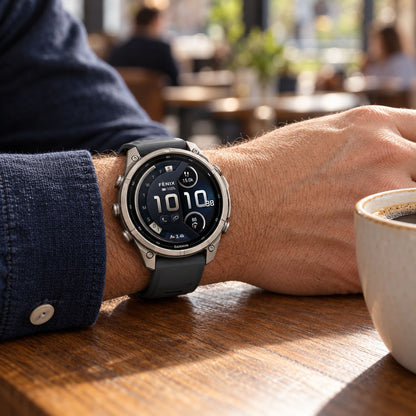 GARMIN Fenix 9 Pro GPS Smartwatch - Autumn Gold Titanium with Cream/French Grey Silicone Band | 43 mm