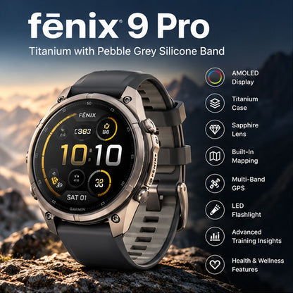 GARMIN Fenix 9 Pro GPS Multisport Smartwatch with inReach - Titanium with Autumn Orange/Spark Orange Silicone Band | 47 mm
