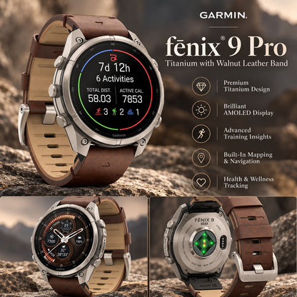 GARMIN Fenix 9 Pro GPS Multisport Smartwatch with inReach - Titanium with Autumn Orange/Spark Orange Silicone Band | 47 mm