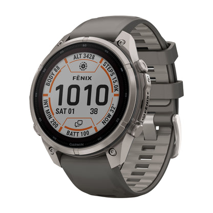 GARMIN Fenix 9 Pro Solar GPS Multisport Smartwatch - Titanium with Pebble Grey Silicone Band | 47 mm