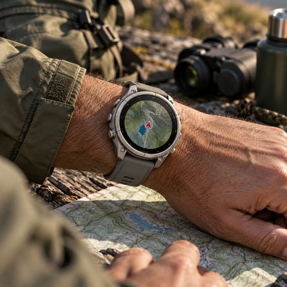 GARMIN Fenix 9 Pro Solar GPS Multisport Smartwatch - Titanium with Pebble Grey Silicone Band | 47 mm