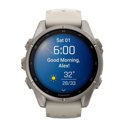 GARMIN Fenix 9 GPS Multisport Smartwatch - Titanium with Pebble Grey Silicone Band | 43 mm
