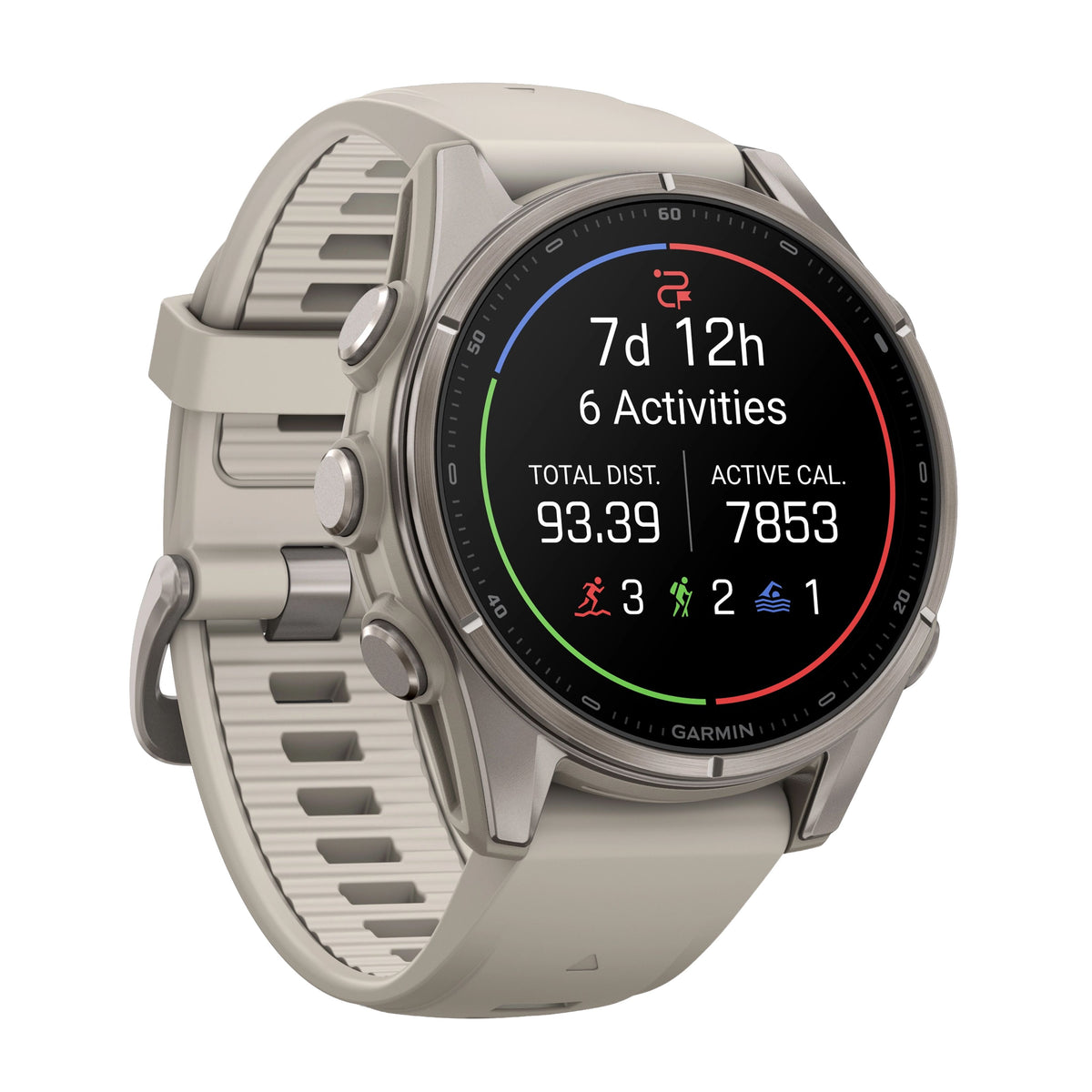 GARMIN Fenix 9 GPS Multisport Smartwatch - Titanium with Pebble Grey Silicone Band | 43 mm