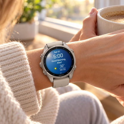 GARMIN Fenix 9 GPS Multisport Smartwatch - Titanium with Pebble Grey Silicone Band | 43 mm