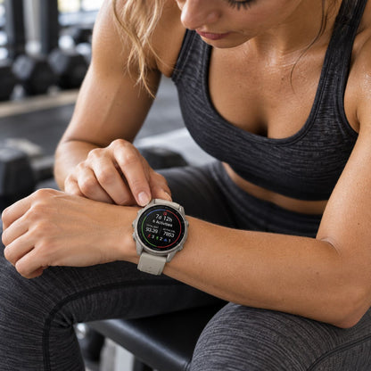 GARMIN Fenix 9 GPS Multisport Smartwatch - Titanium with Pebble Grey Silicone Band | 43 mm