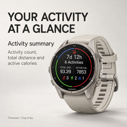 GARMIN Fenix 9 GPS Multisport Smartwatch - Titanium with Pebble Grey Silicone Band | 43 mm