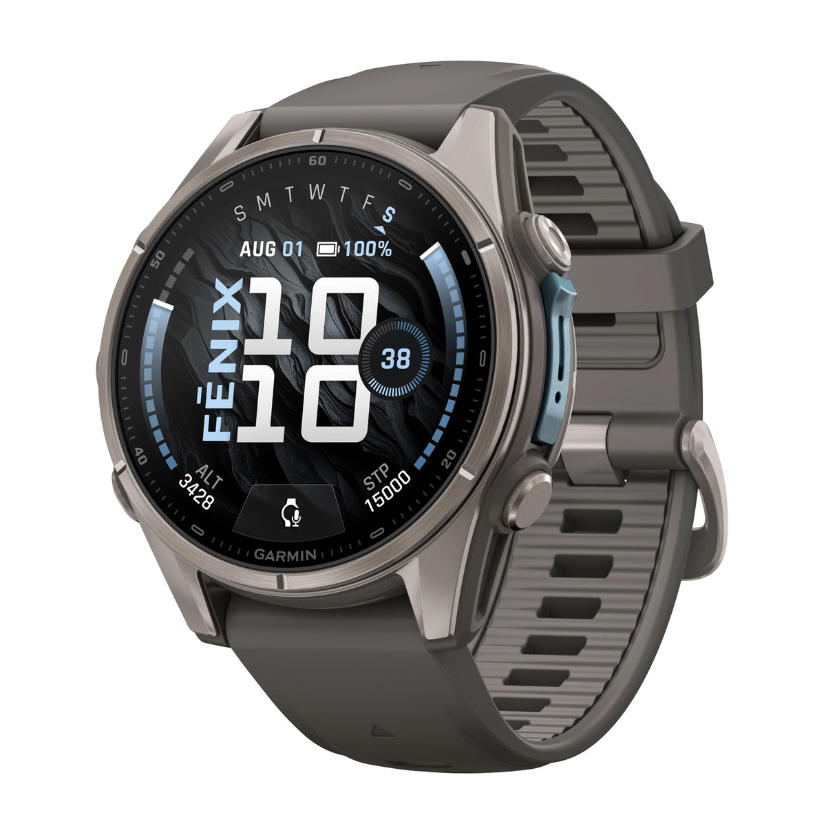 GARMIN Fenix 9 GPS Multisport Smartwatch - Titanium with Pebble Grey Silicone Band | 43 mm