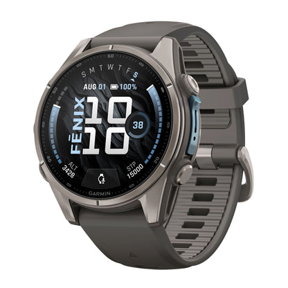 GARMIN Fenix 9 GPS Multisport Smartwatch - Titanium with Pebble Grey Silicone Band | 43 mm