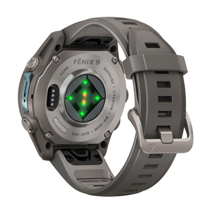 GARMIN Fenix 9 GPS Multisport Smartwatch - Titanium with Pebble Grey Silicone Band | 43 mm